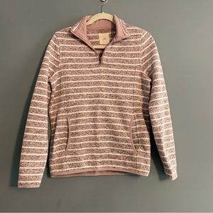 Thread Supply 1/4 Zip Pink Heathered Stripped Fleece Pullover Sweatshirt Sz S